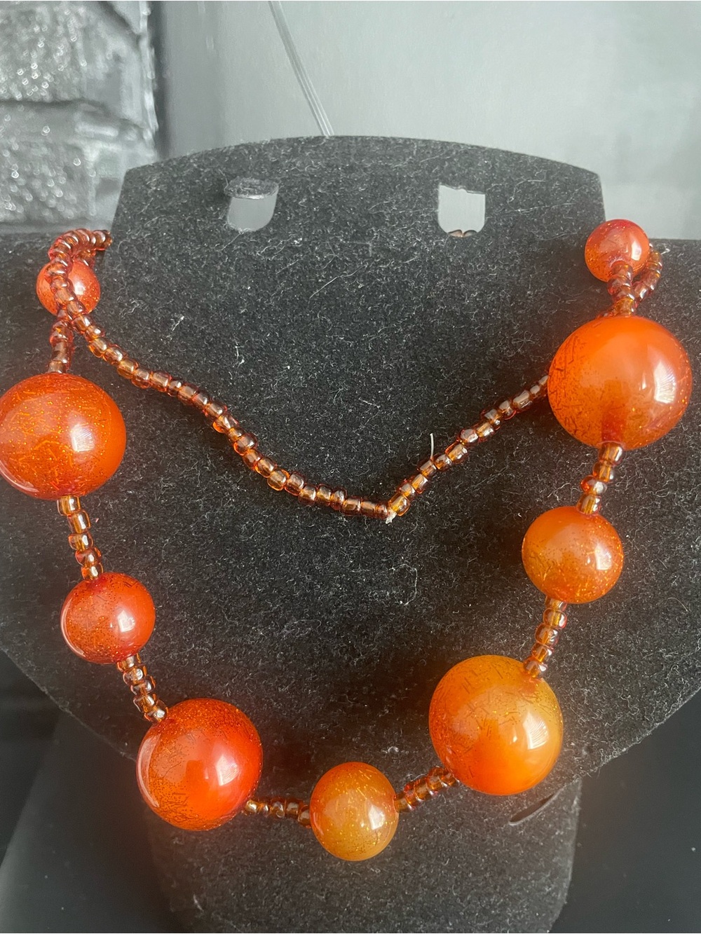 Amber Orange Beaded Necklace - Women's Jewelry